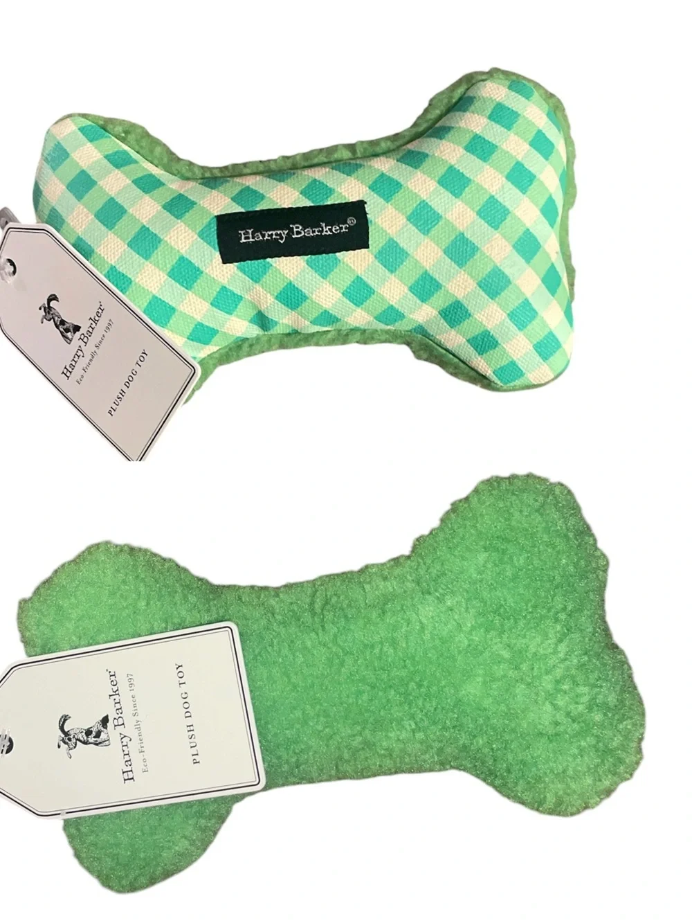 Harry Barker Green Gingham Bone Dog Toy NWT Plush Toy